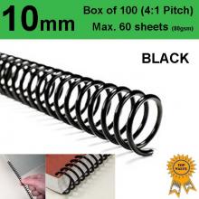 10mm Plastic Spiral Binding Coils - 4:1 pitch (Box of 100)