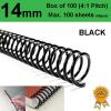 14mm Plastic Spiral Binding Coils - 4:1 pitch Black (Box of 100)