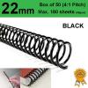 22mm Plastic Spiral Binding Coils - 4:1 pitch Black (Box of 50)