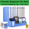 Office Home Organizer 4 Divider Magazine File Rack +Extra Pen & Stationery Tray