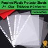 A4 Clear Plastic Punched Pockets Sheet Protectors Cover Files (Medium 40 micron)
