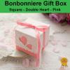 Double Heart Wedding Bonbonniere Bomboniere Candy Gift Box - Pink Free Postage