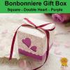 Double Heart Wedding Bonbonniere Bomboniere Candy Gift Box - Purple Free Postage